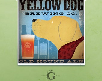 Yellow dog labrador brewing beer company artwork illustration giclee archival signed artists print  by stephen fowler