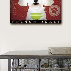 BICHON FRISE dog coffee company vintage style dog artwork on gallery wrapped canvas by stephen fowler image 1