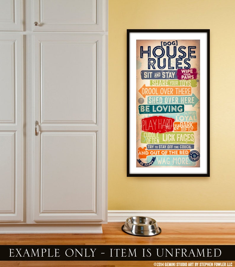 Dog House Rules pet typography graphic artwork giclee signed artists print by Stephen Fowler image 1