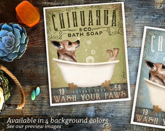 Chihuahua, dog, art, bath, tub, artwork, bubble, soap, clawfoot, powder room, UNFRAMED, poster, print, border adds one inch