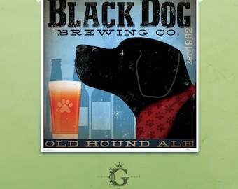 BLACK dog brewing beer company artwork illustration giclee archival signed artists print  by stephen fowler