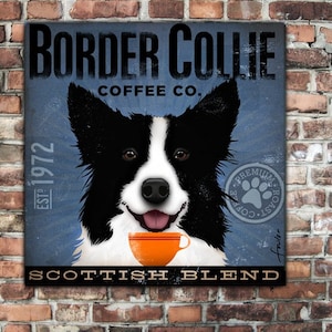 Border Collie, Kaffee, Hund, Leinwand, Kaffeetrinker, CANVAS, personalisiertes Geschenk
