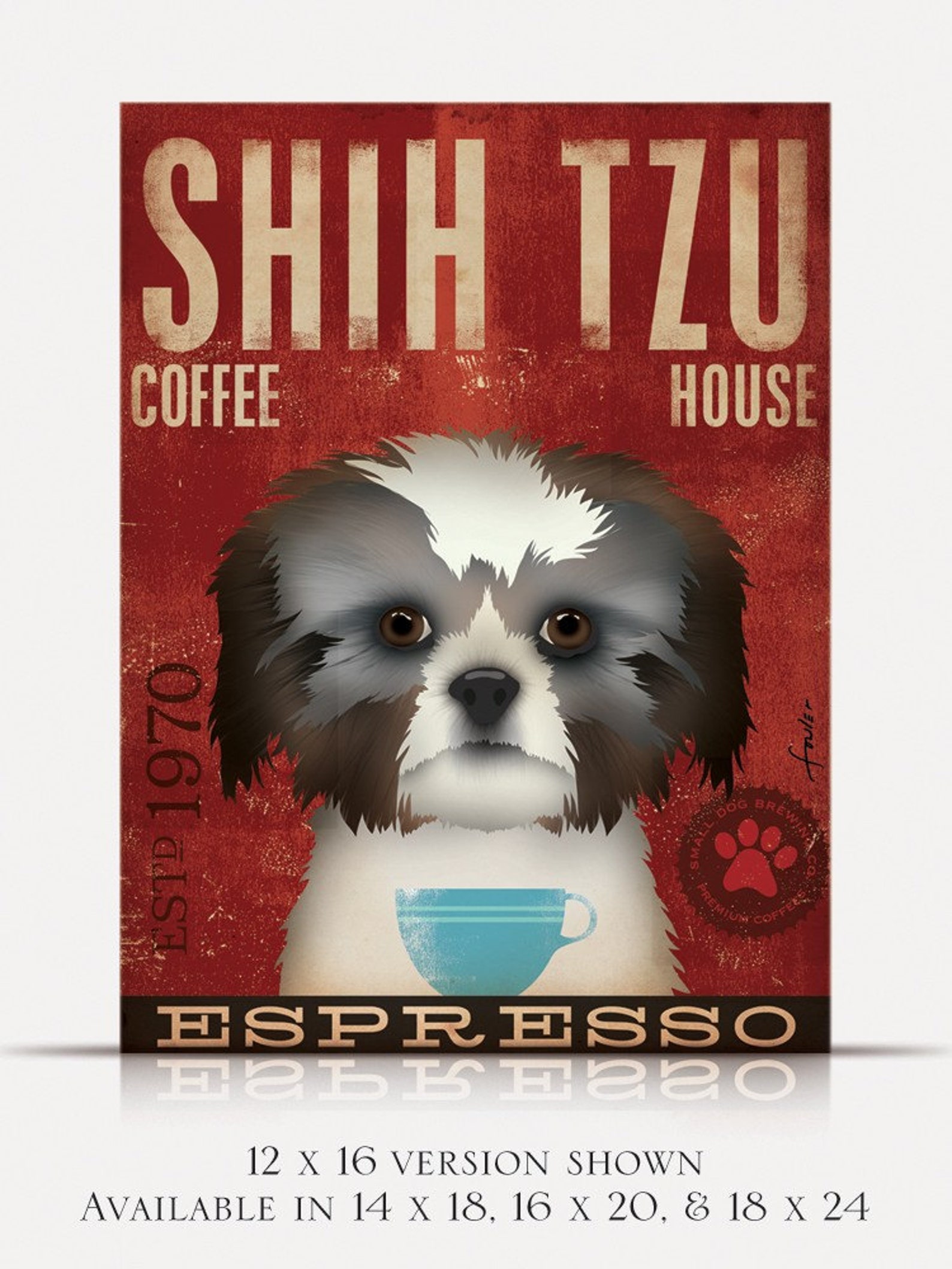 Poster In Latta Vintage Shih Tzu Dog Happy Shih Tzu Coffee Company - Decorazione Parete 20x30 Cm