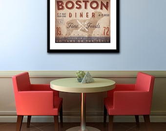 Boston Terrier Diner Kitchen Chef hond illustratie artwork UNFRAMED giclee gesigneerde print door Stephen Fowler