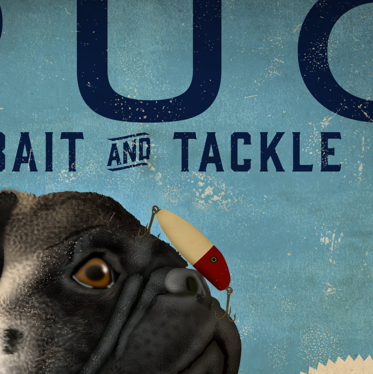 Pug Dog Bait and Tackle Lure Company Graphic Illustration Giclee