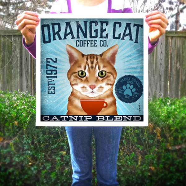 Orange Tabby Cat Coffee Company graphic artwork giclee archival signed artist's print by Stephen Fowler