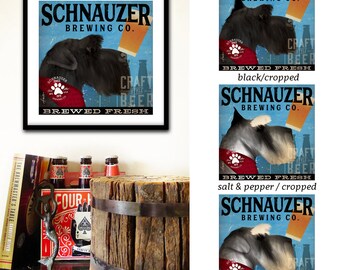 Schnauzer dog brewing beer Company graphic art UNFRAMED print by Stephen Fowler