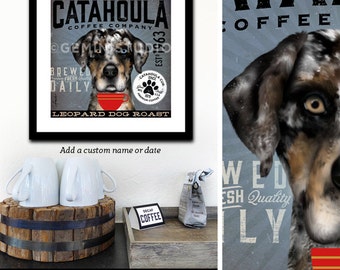 Catahoula Leopard Dog Cur Coffee Company graphic art archival giclee print by Stephen Fowler