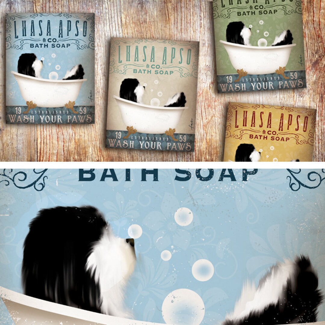 Lhasa Apso Dog Bath Soap Company Artwork on Gallery Wrapped Etsy