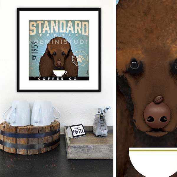 Standard Poodle, DOG, art, artwork, coffee, roast, roaster, arabica, barista, kona, UNFRAMED, print, personalized gift