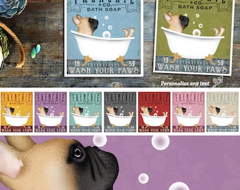 Frenchie French Bulldog dog bath soap Company vintage style artwork by Stephen Fowler Giclee Signed Print