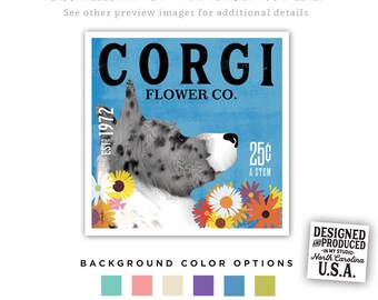 corgi, flower, flowers, floral, florist, garden, gardener, art, artwork, decor, dog art, UNFRAMED, print