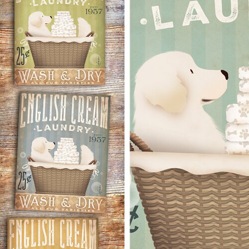 English Cream Golden Retriever Dog Laundry Company Artwork on Etsy