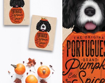 portie, portuguese, water dog, art, artwork, dog, halloween, october, pumpkin, autumn, spice, latte, coffee, dog art CANVAS