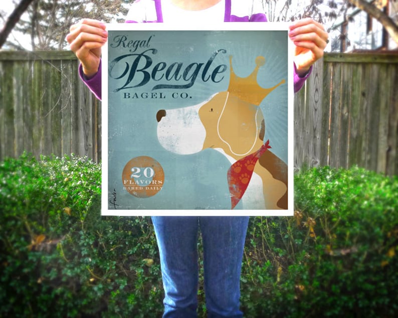 Regal Beagle Bagel company vintage style graphic artwork giclee archival signed print by stephen fowler Pick A Size image 1