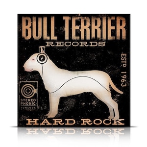 BULL TERRIER records original graphic art illustration giclee archival print by stephen fowler PIck A Size image 1