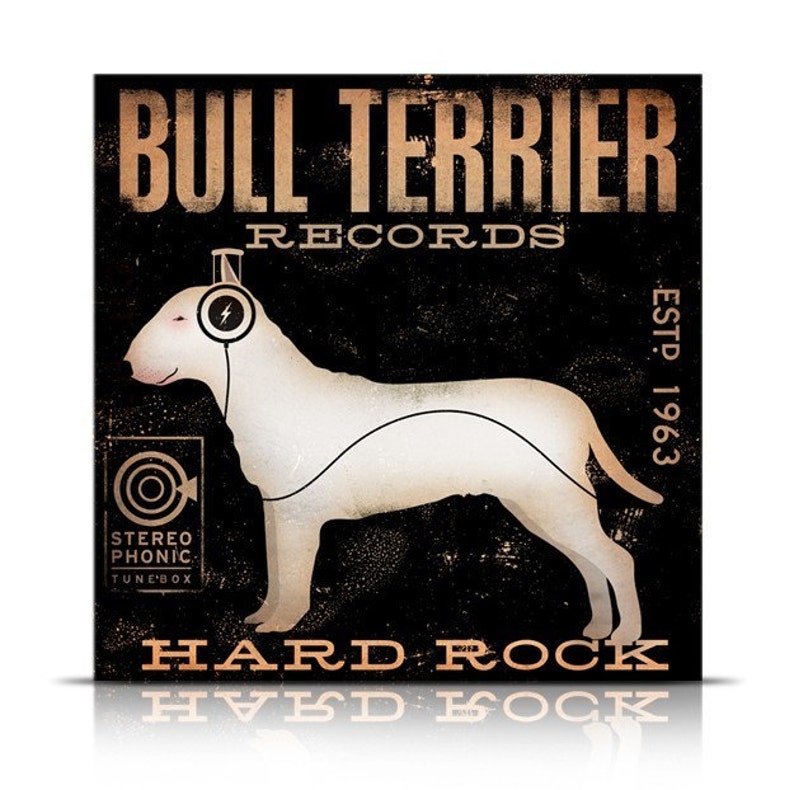 BULL TERRIER records original graphic art illustration giclee archival print by stephen fowler PIck A Size image 1