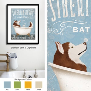 red husky, siberian husky, clawfoot, tub, soap, bubble, bubbles, dog, art, bath, bathroom art, dog lover, bathroom decor, UNFRAMED print image 2