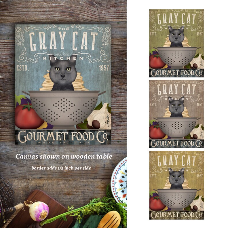 gray cat, grey, cat, kitchen, chef, cook, kitchen decor, CANVAS, fowler