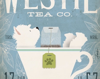 westie, dog, west highland terrier, tea, teacup, kitchen art, CANVAS, fowler