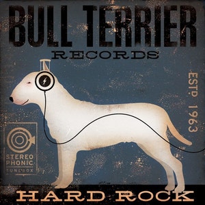 BULL TERRIER records original graphic art illustration giclee archival print by stephen fowler PIck A Size image 5