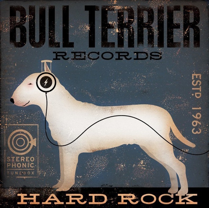 BULL TERRIER records original graphic art illustration giclee archival print by stephen fowler PIck A Size image 5