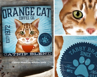 Orange Tabby Cat Coffee Company graphic artwork on gallery wrapped canvas inches by Stephen Fowler