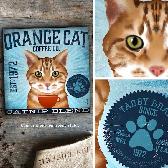 Orange Tabby Cat Coffee Company Graphic Artwork On Gallery Etsy