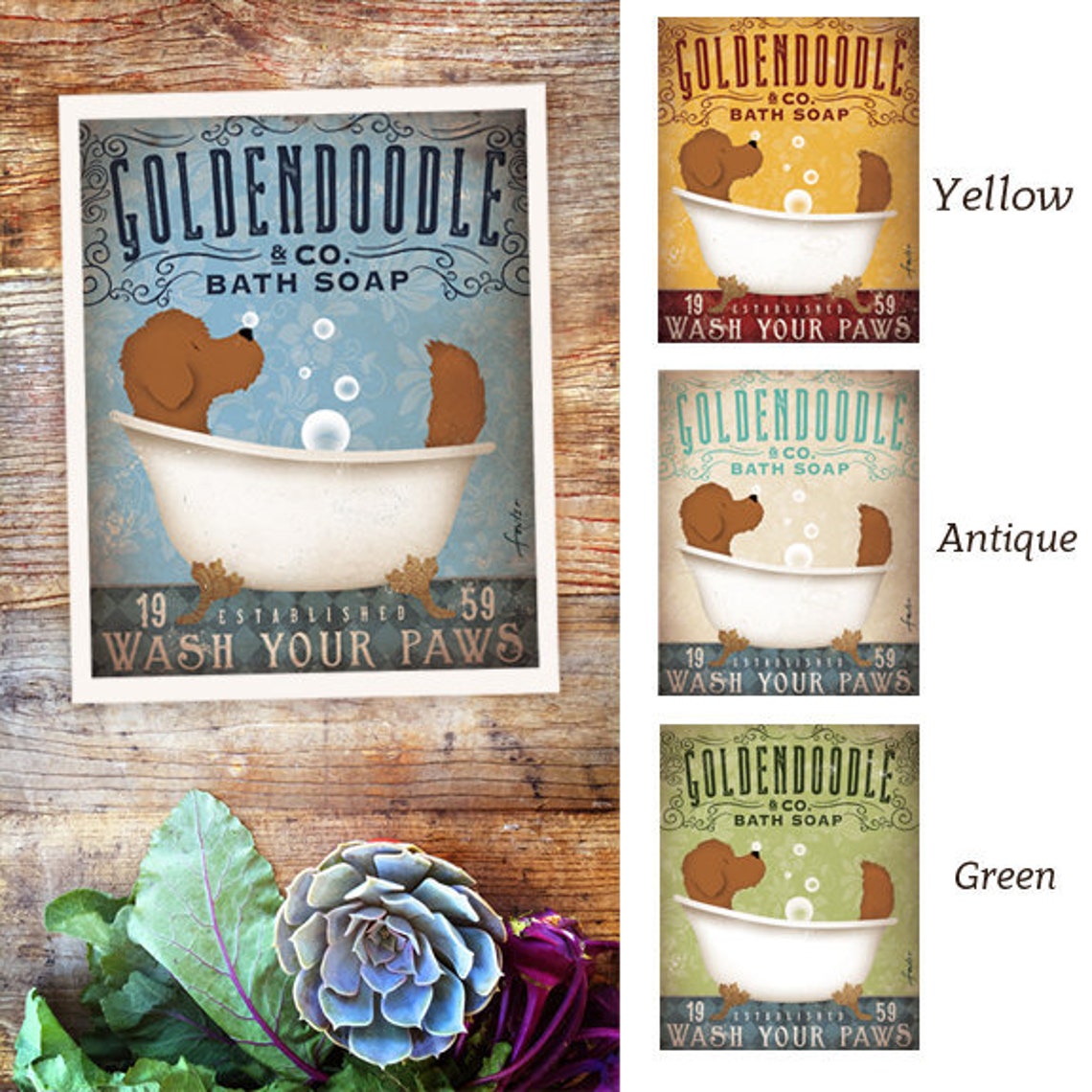 Goldendoodle Doodle Dog Bath Soap Company Artwork Giclee Etsy