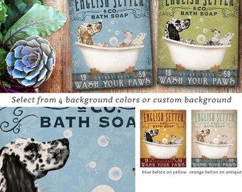 English Setter dog bath soap Company vintage style artwork on gallery wrap OR canvas panel