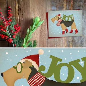 Airedale terrier, chien, carte de Noël, hiver, cartes de voeux, patinage 36 cartes et enveloppes