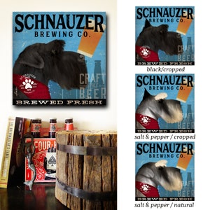 Schnauzer dog brewing company beer graphic illustration on gallery wrapped canvas by stephen fowler