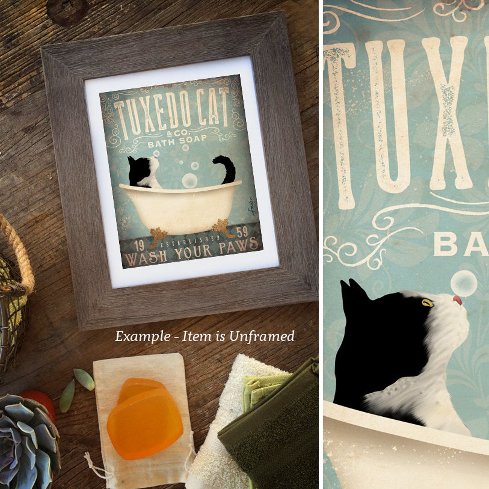 Tuxedo Cat bath soap Company vintage style artwork by Stephen Etsy