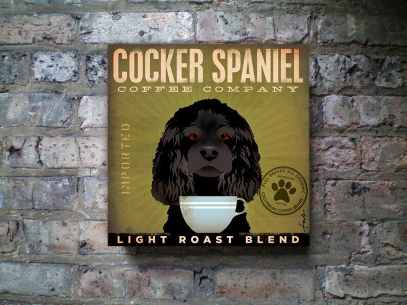 cocker spaniel, dog, coffee, art, artwork, roast, roaster, arabica, kona, barista, CANVAS, personalized gift, wall art image 1