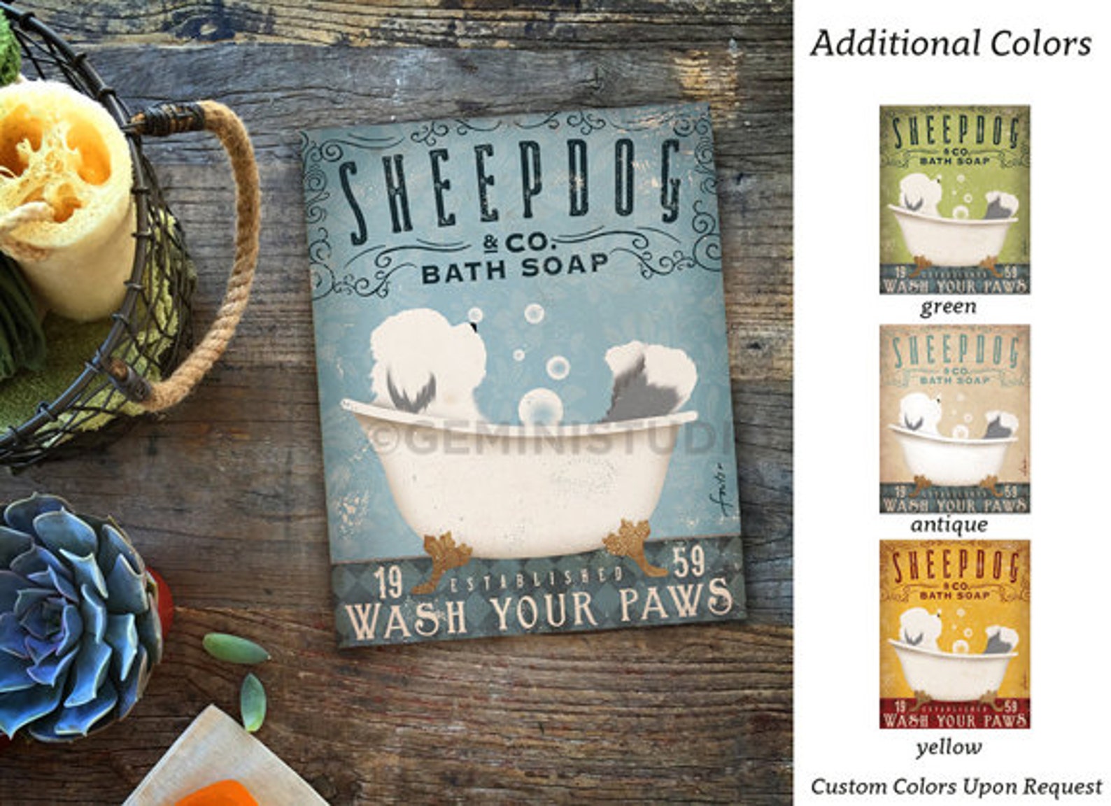 Old English Sheepdog dog clawfoot tub bubble bath soap Etsy