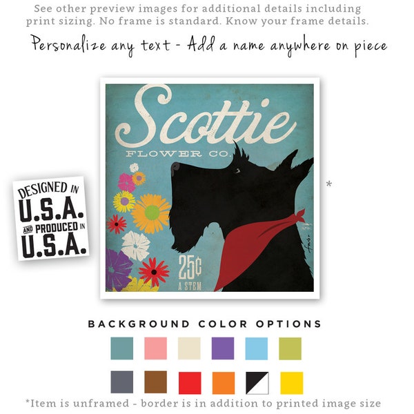 scottie, chien, terrier écossais, fleurs, fleur, floral, jardin, jardinier, sans cadre, art, impression, cadeau personnalisé