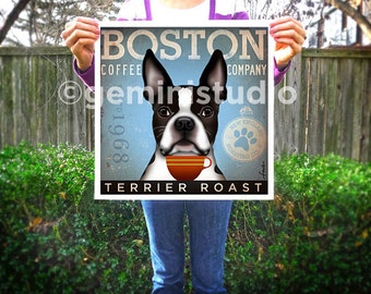 Boston Terrier hond Coffee Company grafische illustratie giclee archivering ondertekende kunstenaarsprint door Stephen Fowler geministudio Pick A Size