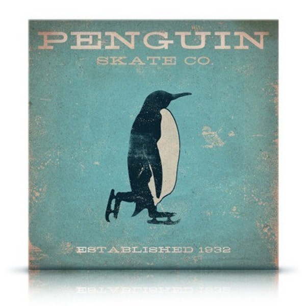 Penguin Skate company winter inspired vintage style artwork on canvas original LIMITED EDITION NO. 2