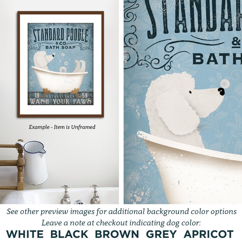 Standard Poodle dog bath soap Company vintage style artwork by Stephen Fowler Giclee Signed Print zdjęcie 3