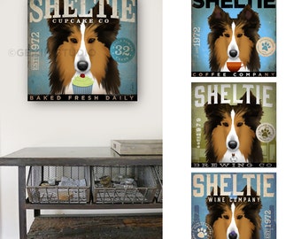 Sheltie dog art coffee beer wine cupcake company original graphic illustration on gallery wrapped canvas by stephen fowler
