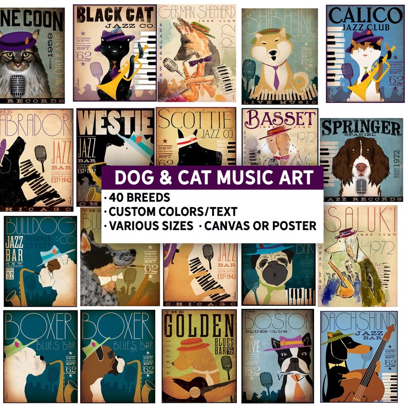 Dog, Cat, Music, Jazz, Blues, Artwork, Canvas, Poster, Fowler, 40