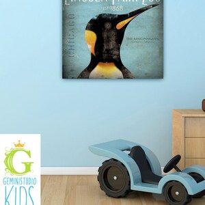 The King Penguin Lincoln Park Zoo Chicago vintage style artwork on canvas by stephen fowler image 1