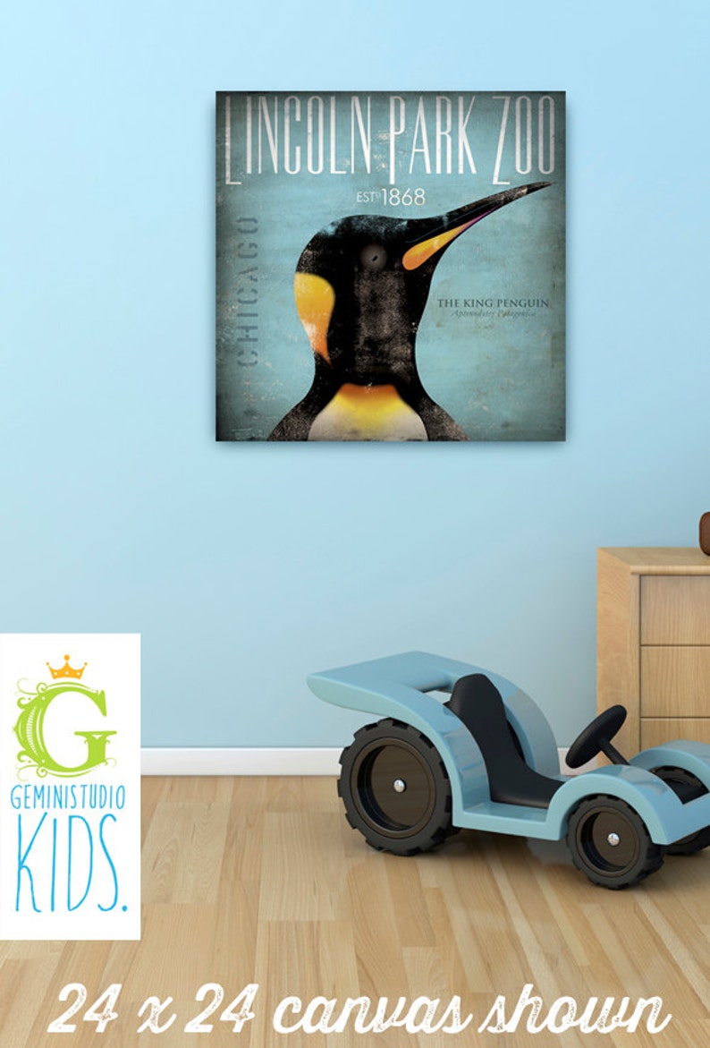 The King Penguin Lincoln Park Zoo Chicago vintage style artwork on canvas by stephen fowler image 1