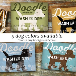 Doodle goldendoodle dog Laundry Company basket illustration graphic art on canvas by stephen fowler