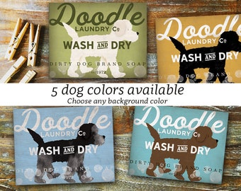 Doodle goldendoodle dog Laundry Company basket illustration graphic art on canvas by stephen fowler