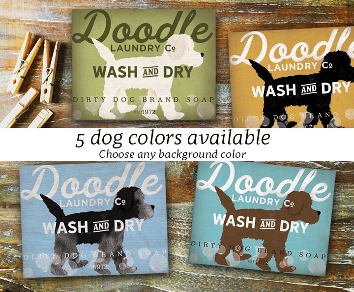 Doodle goldendoodle dog Laundry Company basket illustration graphic art on canvas by stephen fowler