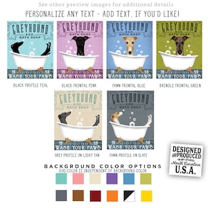 Greyhound, Bad, hond, badkuip, bel, bubbels, was je poten, damestoilet, bubbelbad, CANVAS, zeepkunst, gepersonaliseerd cadeau