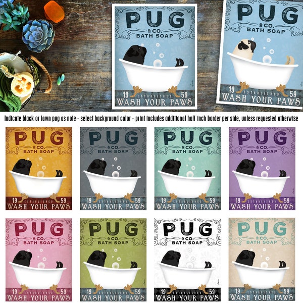 Pug dog bath soap Company vintage style artwork by Stephen Fowler UNFRAMED Signed Print