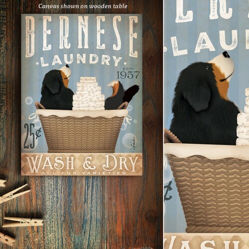 Bernese, berner, bernese mountain dog, dog retailer lover, basket, laundry room, laundry room art, laundry decor, CANVAS, wall art