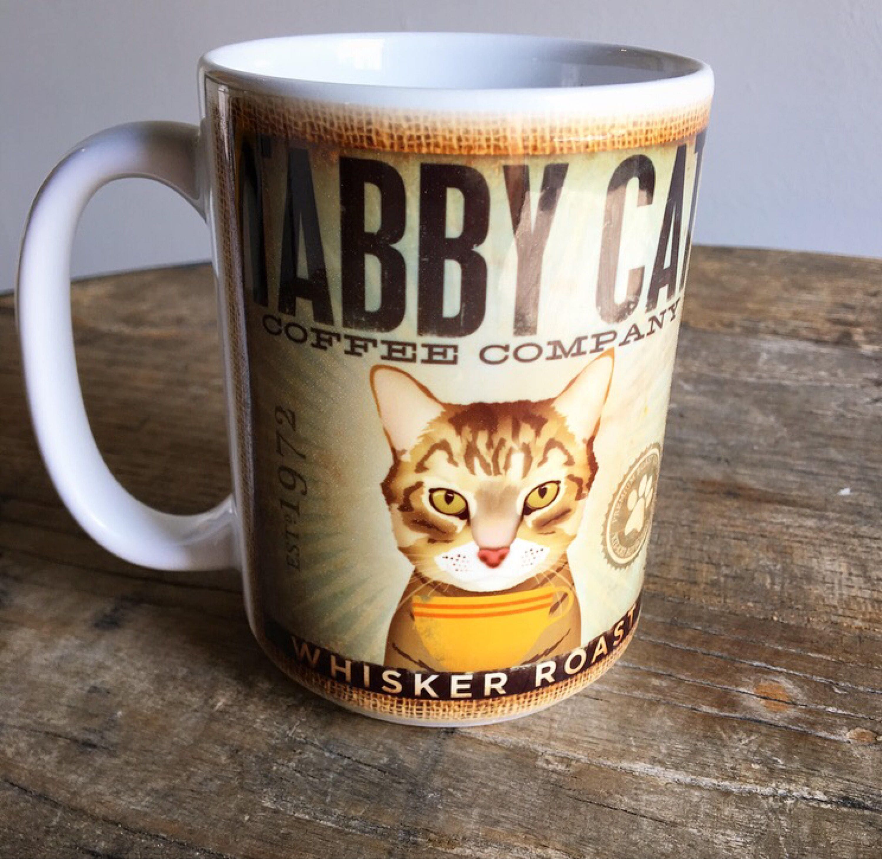 Tabby Cat Coffee company graphic art MUG 15 oz ceramic coffee | Etsy